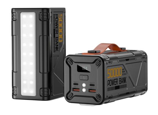 WiWU WI-P029 Armor 100W 50000mAh Power Bank multiple devices, including laptops and smartphones, Dual 100W USB-C, 22.5W USB-A Fast Charging Backup Battery with Built-in Flashlight- Black